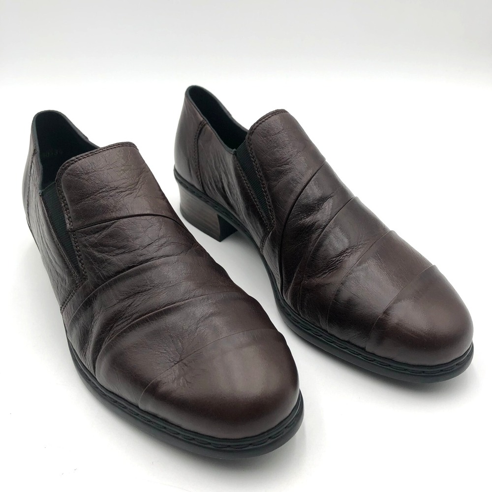 Rieker Loafers‎ Women's Size 7.5 Brown Pleated Ruched Leather Slip on